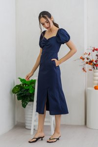 Charlotte Sweetheart Midi Dress in Navy (XS)