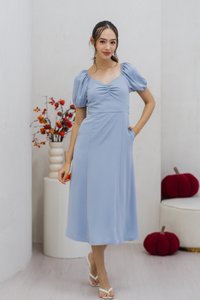 Madison Ruched Midi Dress in Powder Blue
