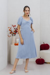 Madison Ruched Midi Dress in Powder Blue