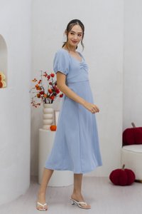 Madison Ruched Midi Dress in Powder Blue