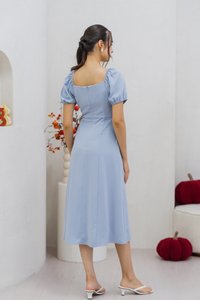 Madison Ruched Midi Dress in Powder Blue