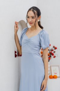 Madison Ruched Midi Dress in Powder Blue