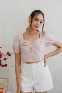 Cleo Eyelet Sweetheart Crop Top in Blush Pink (XS)