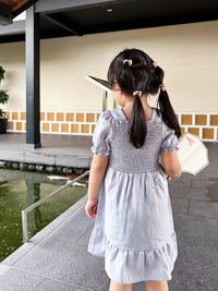 Layla Smocked Kids Dress in Lavender Grey
