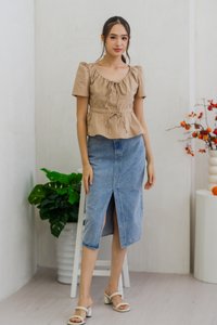 Arlet Tie Ribbon Babydoll Top in Khaki (XS)