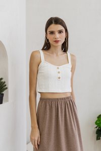 Nova Button Knit Crop Top in White