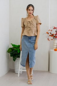 Arlet Tie Ribbon Babydoll Top in Khaki (XS)