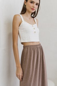 Nova Button Knit Crop Top in White