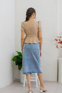 Arlet Tie Ribbon Babydoll Top in Khaki (XS)