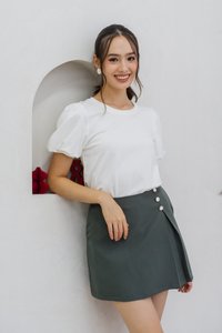 Ingrid Button Slit Skort in Muted Green