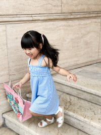 Everleigh Smocked Gingham Kids Dress in Blue