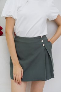 Ingrid Button Slit Skort in Muted Green