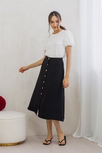 Corina Button Down Midi Skirt in Black (XS)