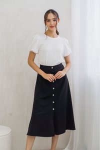 Corina Button Down Midi Skirt in Black (XS)