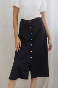 Corina Button Down Midi Skirt in Black (XS)
