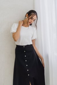 Corina Button Down Midi Skirt in Black (XS)