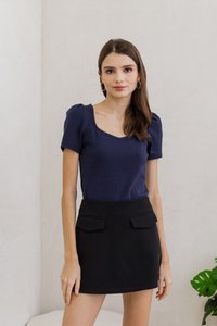 Izabel Ribbed Cotton Sweetheart Top in Navy (XS)