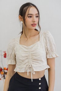 Dawn Ruched Crop Top in Cream