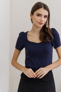 Izabel Ribbed Cotton Sweetheart Top in Navy (XS)