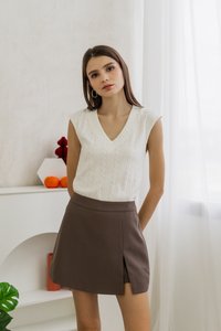 Lana Front Slit Skort in Cocoa Brown (XS)