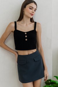 Nova Button Knit Crop Top in Black