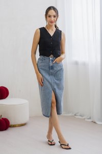 Iris Button Waistcoat in Black