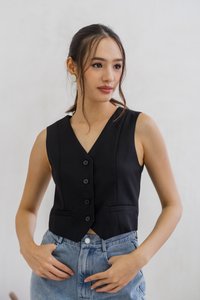 Iris Button Waistcoat in Black