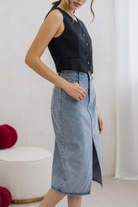 Iris Button Waistcoat in Black