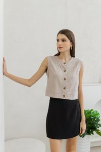 Gianna Button Knit Top in Khaki (L)