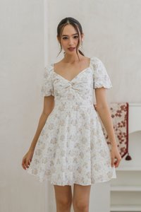 Skyler Twist Knot Flora Eyelet Dress in Pastel Lilac (XS)
