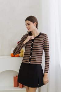 Klara Textured Stripes Cardigan in Khaki (XS)