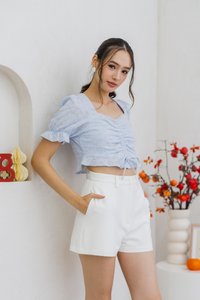 Dawn Ruched Crop Top in Powder Blue