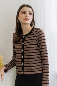 Klara Textured Stripes Cardigan in Khaki (XS)