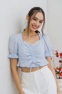 Dawn Ruched Crop Top in Powder Blue