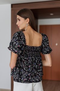 Fiorella Pleated Floral Top in Black (XS)