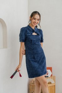 Celine Mandarin Collar Cheongsam Denim Dress (XS)