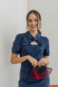 Celine Mandarin Collar Cheongsam Denim Dress (XS)