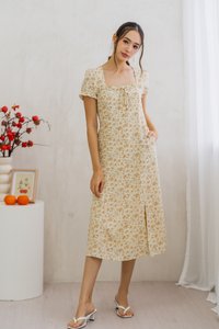 Olivia Floral Square Neck Maxi Dress in Cream (XS)