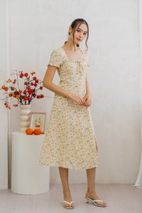 Olivia Floral Square Neck Maxi Dress in Cream (XS)
