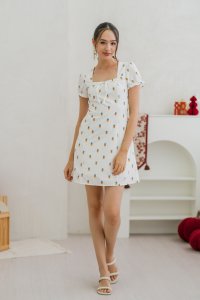 Lucy Tie Ribbon Pineapple Dress in White (XS)