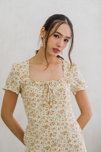 Olivia Floral Square Neck Maxi Dress in Cream (XS)