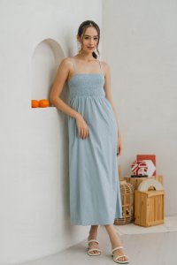 Maxine Camisole Smocked Maxi Dress in Blue