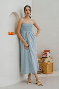 Maxine Camisole Smocked Maxi Dress in Blue