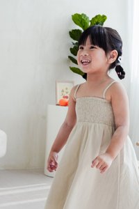 Maxine Camisole Smocked Kids Dress in Sand