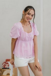 Harper Eyelet Tie Ribbon Top in Pink (XS)