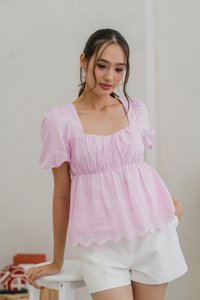 Harper Eyelet Tie Ribbon Top in Pink (XS)
