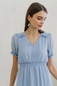 Leah Textured Button Maxi Dress in Powder Blue (XS)