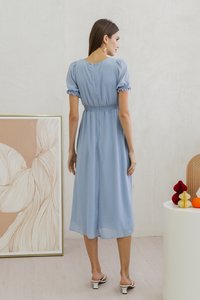 Leah Textured Button Maxi Dress in Powder Blue (XS)