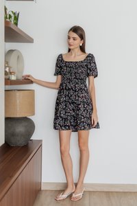 Fiorella Smocked Tiered Dress in Black (XS)