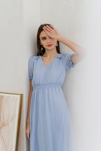 Leah Textured Button Maxi Dress in Powder Blue (XS)